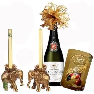 Christmas Candlesticks Table Decoration, Wine and Candies Christmas Candlesticks Table Decoration, Wine and Candies