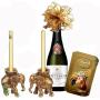 Christmas Candlesticks Table Decoration, Wine and Candies Christmas Candlesticks Table Decoration, Wine and Candies