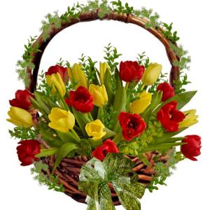 Кошница с разноцветни лалета -  Бътерфлай