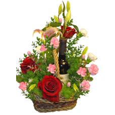 Flowers and Wine Basket - It's Your Day! 
