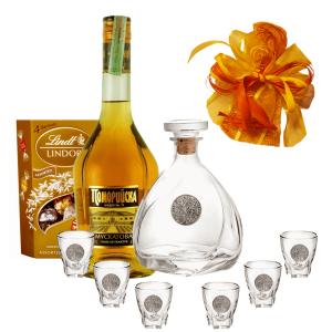 Сервиз за ракия Дървото на живота, бутилка и бонбони - Мъжки подарък