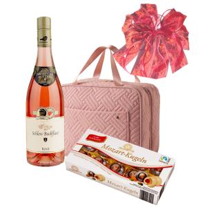 Козметична пътна чанта за дама, вино и бонбони Козметична пътна чанта за дама, вино и бонбони