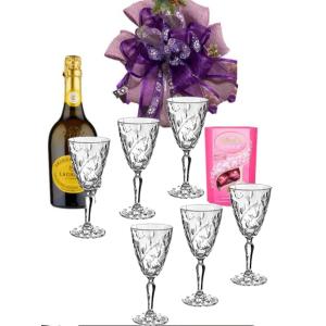 Кристални чаши за вино, бонбони и вино - Комплект подаръци за семейството