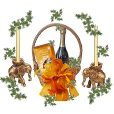 Decorative candlesticks in a gift basket
