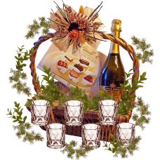 Whiskey glass set in a gift basket
