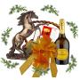 Stallion Figurine, Wine and Candy in a Gift Basket