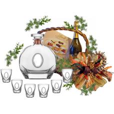 Puccini brandy service in a gift basket for housewarming guests