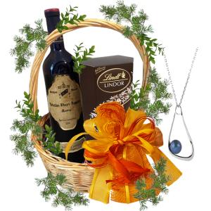 Silver necklace in gift basket