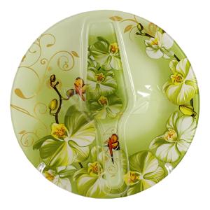 Голяма тортена чиния от 2 части - Зелена орхидея