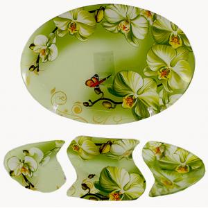 Стъклено плато от 4 части Зелена орхидея - Аксесоари за сервиране