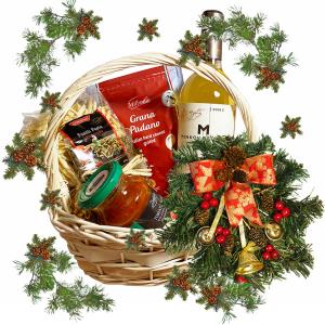 Подаръчна кошница с паста и вино - гастрономически подарък