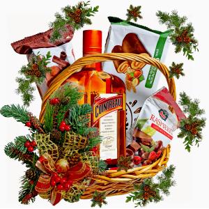 Кошница със сладки и бутилка с вино - За добро настроение!