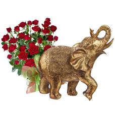 Saskia # 16 - Red roses bouquet and Elephant figurine