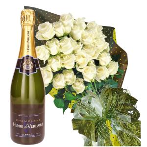 White Roses and Champagne - Classic Wedding Gift