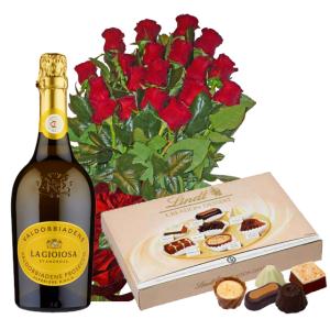 Цветарски магазин поздравява цялото семейството - Рози, вино, бонбони