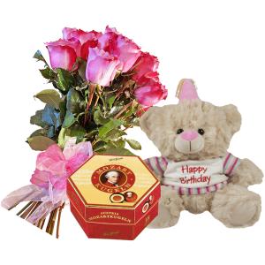 Букет от рози, бонбони и мече - Близки по сърце 