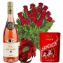 Romantic gift - Bouquet of roses, rosé and candies