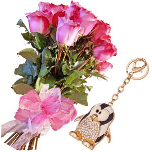 Rosie # 2 - Roses and Penguin keychain