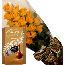 Благодаря за всичко! - Букет от жълти рози и бонбони Lindt 