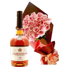 Букет от рози и коняк Courvoisier - Един специален подарък