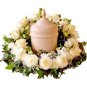 Флорална аранжировка за урна за кремация Флорална аранжировка за урна за кремация